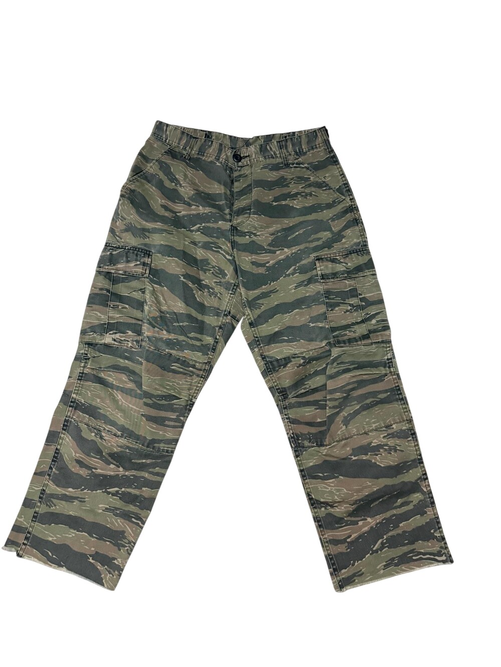 Vintage 90s Cargo Pants Mens 32x26 Green Tiger Stripe Camo Adjustable Army Field